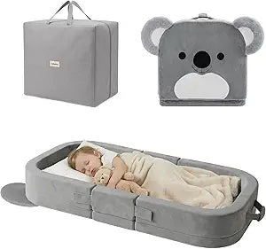 Zelladorra Toddler Travel Bed, Portable Toddler Floor Bed with Storage Bag and Washable Cover for Home and Travel, Grey