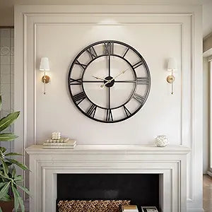 Vantic 32 Inch Large Wall Clock, Roman Numeral Metal Oversized Wall Clocks for Living Room Decor, Bedroom and Kitchen, Completely Silent, Non Ticking, Battery Operated
