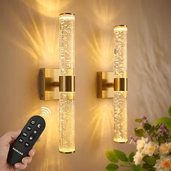 Wall Sconces Set of Two,Guwikou Battery Operated Wall Sconce with 16000mAh Large Capacity,Smart Auto-Off,Rechargeable Wall Lights with 30ft Control rang for Bedroom, Living Room,Bathroom,15.8- Inch