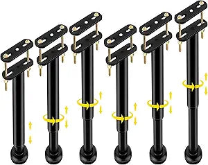 6 Pcs Adjustable Height Bed Support Legs [with Screws] 7.08-12.6 Inch, Metal Heavy Duty Bed Replacement Legs Bed Slats Support Legs for Bed Frame/Bed Center Slat/Furniture (Black)