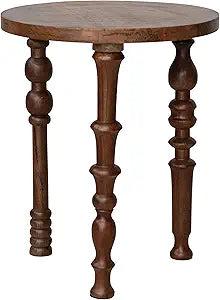 Creative Co-Op Mango Wood Side Table with Turned Legs, Walnut Finish