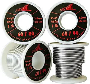 60/40 solder for stained glassstained glass solder60/40 soldersolid core3mm (1/8") Dianeeds to be used with fluxfor Stained Glass, Copper Pipe, Jewelry Repair. (4 Pack1800g4Lb)