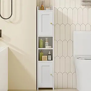 HEXCELEN Slim Bathroom Storage Cabinet, Narrow Cabinet with 2 DoorsSmall Bathroom Organizers and Storage, Laundry Room Organization for Small Space, Kitchen, Living Room, White