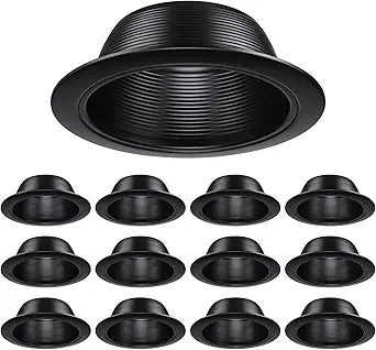 TORCHSTAR 12-Pack 6 Inch Recessed Light Black Baffle Trim with Detachable Ring, Full Metal, Ceiling Can Light Trim for 6 Inch Cans, Fit Halo/Juno Remodel Housing