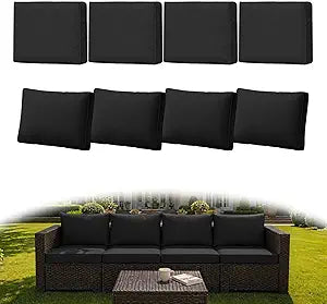 Outdoor Couch Cushion Covers, Breathable 8-Piece 25.6" Patio Furniture Slipcovers, Reusable Cushion Covers for Outdoor Furniture, Protectors Sofa Couch