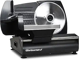 Elite Gourmet EMT-625B Ultimate Precision Electric Deli Food Meat Slicer Removable Stainless Steel Blade, Adjustable Thickness, Ideal for Cold Cuts, Hard Cheese, Vegetables & Bread, 7.5, Black