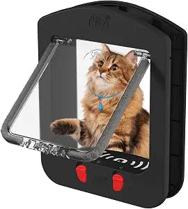 Smart Cat Door with Collar Sensor and 2pcs of Cat Magnetic Collars,4 Way Locking Cat Door with Magnetic Flap, Pet Door for Interior Door and Exterior Door, (Black)