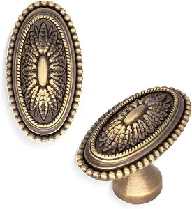 Antique Brass Cabinet Knobs 6PCS, Floral Carved Vintage Drawer Knobs, Elegant Decorative Dresser Hardware for Kitchen Nightstands Vanity Old Furniture Refinishing