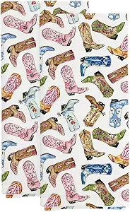 Boston International Dish Towel Set of Two Cotton Tea Towels, 28" x 18", Boot Scootin