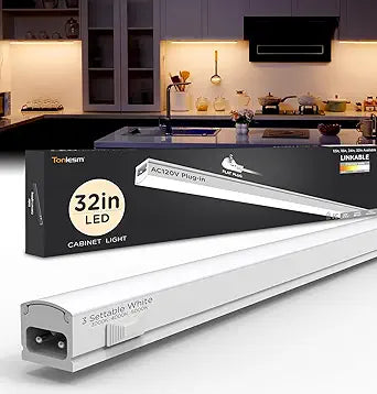 Under Cabinet Lighting Plug in 32in 1Pack AC120V 3CCT 3000/4000/5000K, Super Bright,Linkable Under Counter Lights for Kitchen, Ultra Slim LED Cabinet Light,ETL White