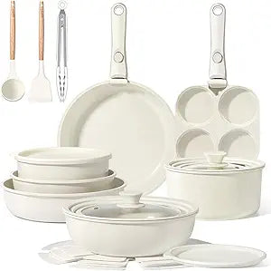 GiPP Ceramic Pots and Pans Set Non Stick, Nonstick Detachable Handle Cookware Sets, Healthy Non Toxic PFAS PFOA & PTFE Free, Dishwasher Oven Safe, Induction Kitchen Pot and Pan, 21 Piece Cream