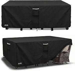 Outdoor Furniture Covers Waterproof for Patio Furniture Set, Heavy Duty 600D Table Cover for Dining Set, Sofa & Chair Outdoor Couch Cover Patio Furniture Covers 111L x 74W x 28H inch Black