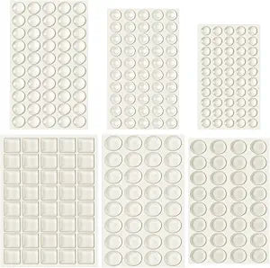 Outus 254 Pcs Clear Rubber Cabinet Door Bumper Adhesive Sound Dampening Rubber Feet Pad for Kitchen Furniture Cabinet Doors Drawers Glass Tops, 6 Sizes