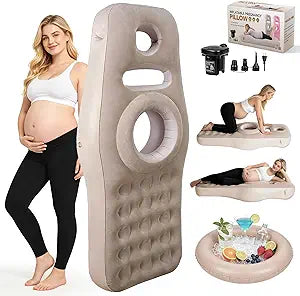 Inflatable Pregnancy Sleep Pillow: for Stomach Sleeping Full Body Mattress with Belly Hole Maternity Airbed for Pregnant Women Pregnancy Rest,Back & Hip Pressure Relief (Khaki)