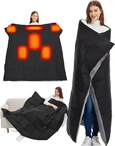 CYCYHEAT 20000mAh Large Heated Blanket Battery Powered, 7.4V Battery Portable Cordless Throw Electric Rechargeable Heating Blankets (Black+20000mAh Battery, 63x55in Adult Size)
