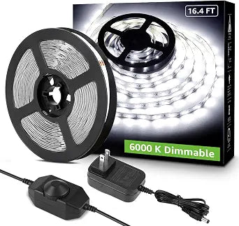 Lepro LED Strip Light White, 16.4ft Dimmable Vanity Lights, 6000K Super Bright LED Tape Lights, 300 LEDs 2835, Strong 3M Adhesive, Suitable for Home, Kitchen, Under Cabinet, Bedroom, Daylight White
