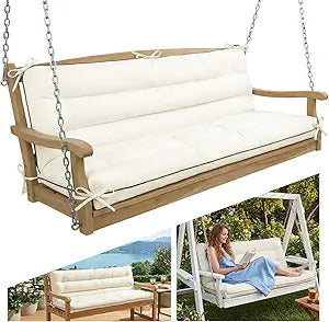 6040 INCH Outdoor Swing Cushion with Backrest, Tie Straps & Memory Foam - Replacement for Porch Bench 2/3 Seater, Oxford Fabric (Cream, 60 INCH  40 INCH)