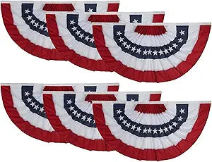 Bradford 6 Pack American Bunting Flags 3x6 ft for Outdoor Embroidered USA Bunting Flags with 3 Brass Grommets, US Pleated Fan Flag Patriotic Half Fan for 4th of July Memorial Day