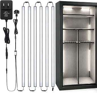 LED Safe Lighting Kit 6-Pack 12 Inch Linkable Light Bars with Door Sensor Plug-in Gun Safe Lights Under Cabinet Lighting for Closet Pantry Display Cabinet 4000K Daylight UL Certified Adapter