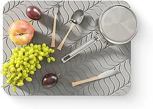 Deepstone Diatomite Stone Dish Drying Mat  Fast-Drying Natural Diatomaceous Earth Kitchen Countertop Drying Board  Super Absorbent & Non-Slip, 16 x 12 in (Gray)