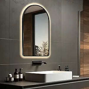 30"x20" Arched LED Bathroom Mirror, Wall Mounted Backlit Mirror with Lights Fog Free Lighted Framed Mirror Smart Anti-Fog 3 Color Temperatures Adjustable Brightness Black