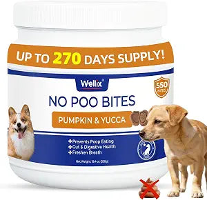 Wellix 550 Bites No Poo Chews for Dogs - Stool Eating Deterrent for Dogs Coprophagia Relief with Probiotics Digestive & Gut Health - Support Breath Freshener & Immune System, Chicken & Pumpkin Flavor