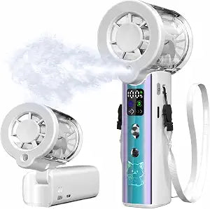 Handheld Misting Fan 100-Speed USB Rechargeable 12H Battery 3-in-1 Neck Fan