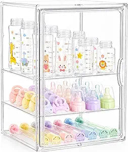 Baby Bottle Storage Organizer for Countertop, X-Large Clear Bottle Organizer, Baby Bottle Storage Organizer for Bottles, Nipples, Pump Parts & Food Jars, Nursery Cabinet, Kitchen Pantry