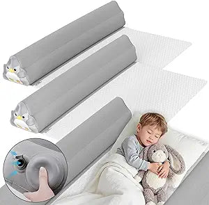 Inflatable Travel Bed Rails: 2 Pack Bed Bumpers for Toddlers - Portable Soft Bedside Rails with Pump for Hotel - Easy to Inflate