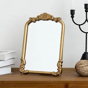 Vintage Small Vanity Gold 8x12 Antique Table Desk Mirror with Stand