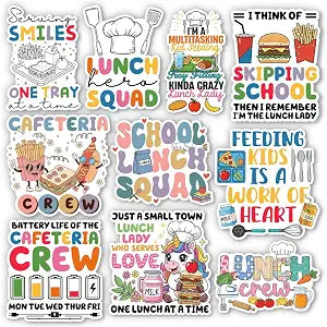 (10Pcs-3in) School Lunch Squad Sticker Pack, Funny Cafeteria Crew Sticker, Lunch Lady Gift From Student, Decoration For Laptop Tablet Water Bottle School Cafeteria Kitchen Office Helmet Vehicle