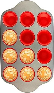 Boxiki Kitchen Non-Stick 12 Cup Silicone Muffin Pan with Steel Frame - BPA Free, Non-Toxic, Anti-Warp, Durable & Easy to Pop Silicone Muffin Tin - Perfect Cupcake Pan