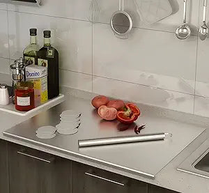 Stainless Steel Cutting Boards for Kitchen, Lipped stainless steel cutting board. Large cutting board suitable for meat, fruits, vegetables, bread, and baking (60 x 58cm / 23.62"L x 22.83"W)