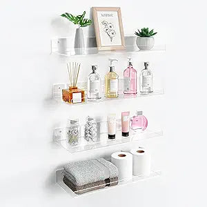 upsimples 4 Pack 15x6 Inches Acrylic Bathroom Shelves for Wall, Floating Bathroom Shelves Over Toilet, Storage Shelf for Toilet Paper, Towels and Toiletries, Clear