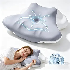 Butterfly Cervical Pillow, Memory Foam with Dual Height (11cm/13cm), Skin-Friendly Breathable Fabric, Ergonomic Neck Support for Sleep Relief Grey &White
