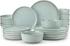 vancasso ANYA 24 Pieces Plates and Bowls Set, Mint Green Dinnerware Sets, Reactive Glaze Dishes Set for 6, Ceramic Dishware Sets Kitchen Dinner Set, Microwave & Dishwasher Safe