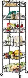 SINGAYE 6 Tier Shelf Wire Rack Shelving with Wheels Metal Storage Shelves Adjustable Closet Bathroom Organizers Baskets Pantry Kitchen Garage Laundry Room 13.5" D x 13.5" W x 63" H Black