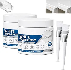 2Pcs White Furniture Touch-Up Paste with Brush, 1.41 Oz, Professional Wood Filler and Wall Repair Cream, For Furniture and Floor, Works on Tables, Cabinets and Wooden Floors