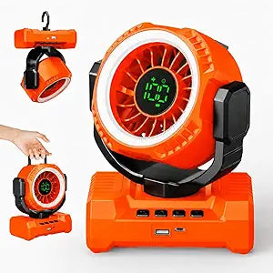 Cordless Camping Fan with Light, 20000mAh Battery Powered Tent Fan with Powerful Airflow, 1-100 Adjustable Speed, 12H Timer, Digital Display Oscillating Desk Fan for RV, Travel, Bedroom, Power Outage