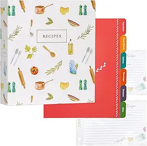 Jot & Mark 8.5" x 11" Sturdy 3 Ring Recipe Binder with Spill-Proof Clear Binder Sleeves Sheet Protector, 30 Dual-Sided Recipe Card Pages for Written & Printed Recipes, Tabbed Dividers, Kitchen Toolkit