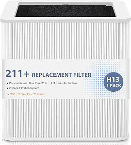 211+ Filter Replacement Compatible with Blue Pure 211+ Air Purifier Series, 2 Stage Filtration System of H13 True Filters & Activated Carbon Filter, 1 Pack