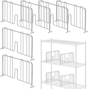 MorningRo 6 Pcs 14" W x 9" H Wire Shelf Divider Chrome Plated Steel Wire Rack Divider for Shelving Metal Accessories for Bathroom Kitchen Office Pantry Room Storage Organization, Silver