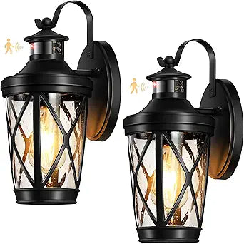 VIANIS Exterior Lighting Fixtures, Black Outdoor Motion Sensor Light, 2-Pack Outdoor Lanterns for Porch, Anti-Rust Dusk to Dawn Sensor Wall Mount, Modern Exterior Wall Sconce Outside Lights for Patio
