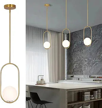 SeeU Modern Pendant Lighting Gold Globe Pendant Light Fixture,Mid Century Chandelier One Light Hanging Fixture for Kitchen Island,Adjustable Length Indoor Lighting for Dinning Room Bedroom