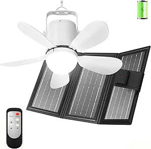 Solar Ceiling Fan Light with Foldable Solar Panel, Portable Solar Camping Fan Light Outdoor with Remote, Battery Operated Canopy Hanging Fan, Wireless, for Outside Tent Porch Patio RVs Pergola