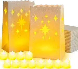 Waterproof 30-Pack Luminaria Bags with LED Candles  Reusable White Plastic Luminaries for Outdoor, Christmas, Wedding & Party Decorations