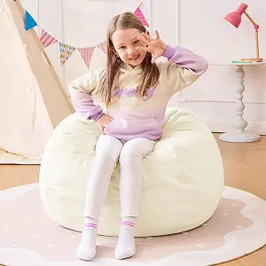 Bean Bag Chairs for Kids - 2.5FT Round Memory Foam Furniture BeanBag Chair - Kids/Teens Bean Bag Sofa with Soft Micro Fiber Cover - Fluffy Couch for Playroom Living Room Bedroom, Ivory