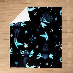 Cute Axolotl Fleece Throw Blanket Super Soft Cozy Cartoon Salamander Flannel Blanket for Kids Women Adults Black Blue Axolotl Plush Blanket Kawaii Animals Fuzzy Blanket for Bed Couch(60x80 Inches)