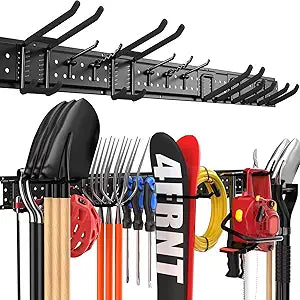 Garage Tool Organizer Wall Mount 49.5 inches with 10 Adjustable Heavy-Duty Hooks, Garage Organization, Garden Tool Storage Rack, Yard, and Shed, Holds Up to 400 lbs
