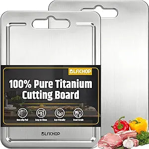 100% Pure Titanium Cutting Boards with Juice Groove, Metal Chopping Boards for kitchen Double-Sided Non-Toxic Cutting Borad Meat, Vegetables and Fruits, Dishwasher Safe, Grey (18 * 12in